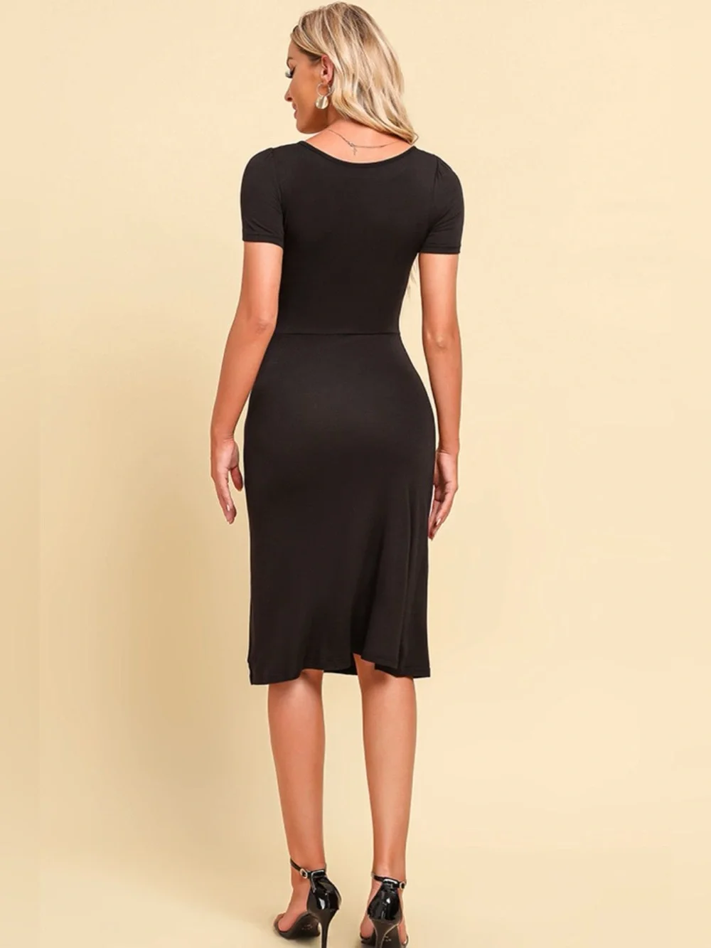 Ruched Sweetheart Neck Short Sleeve Slit Dress